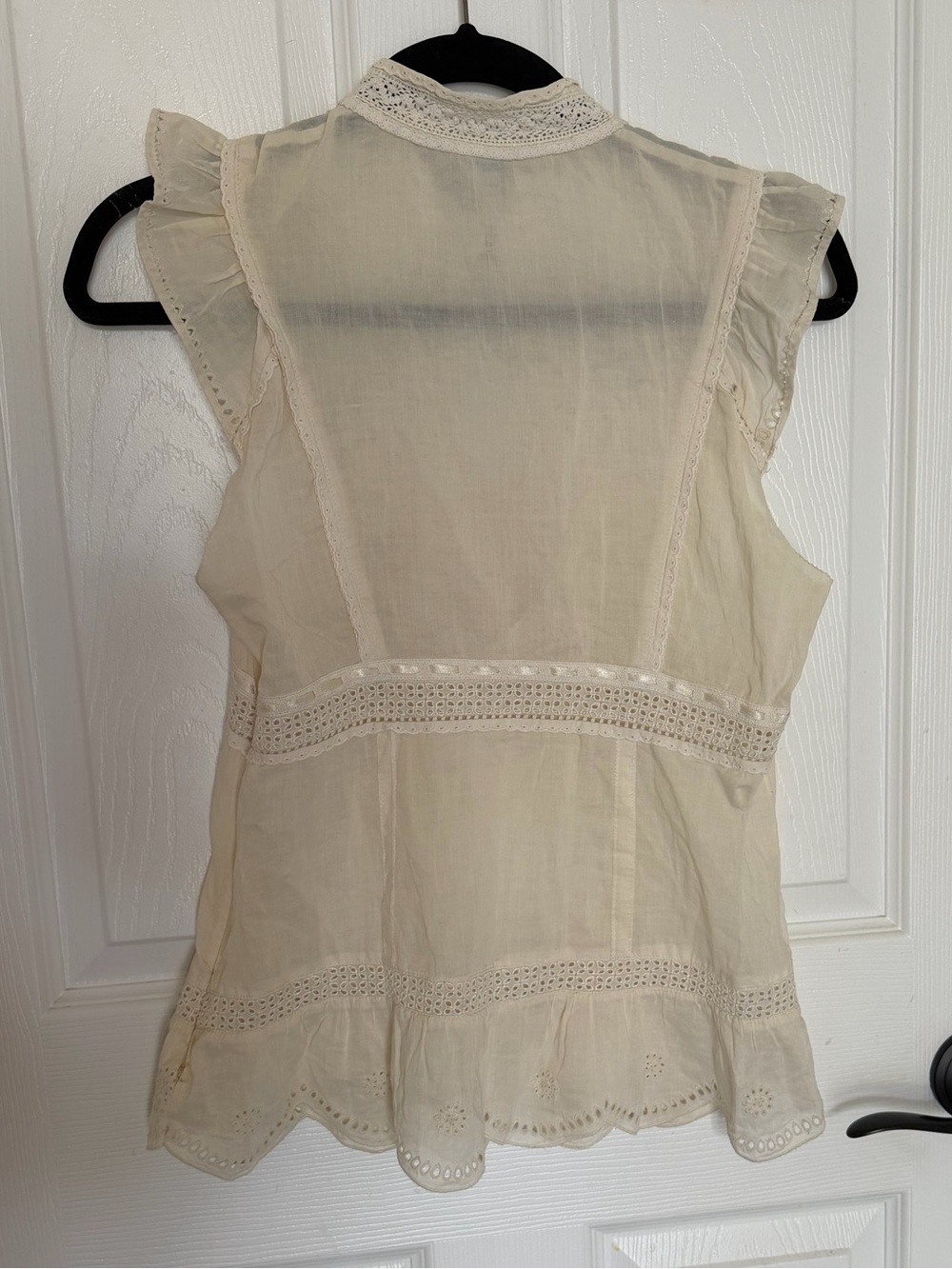 Karen Millen Cream Lace and Linen Top Eyelet Sleeveless US 6 - Picture 2 of 4
